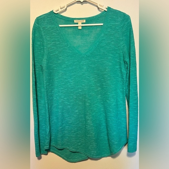 Eileen Fisher Organic Linen Blend Long-Sleeve V-Neck Sweater Size PP (2/4P) - Picture 3 of 9